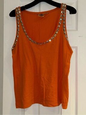 Tory Burch Orange Jewel-Trim Tank Top